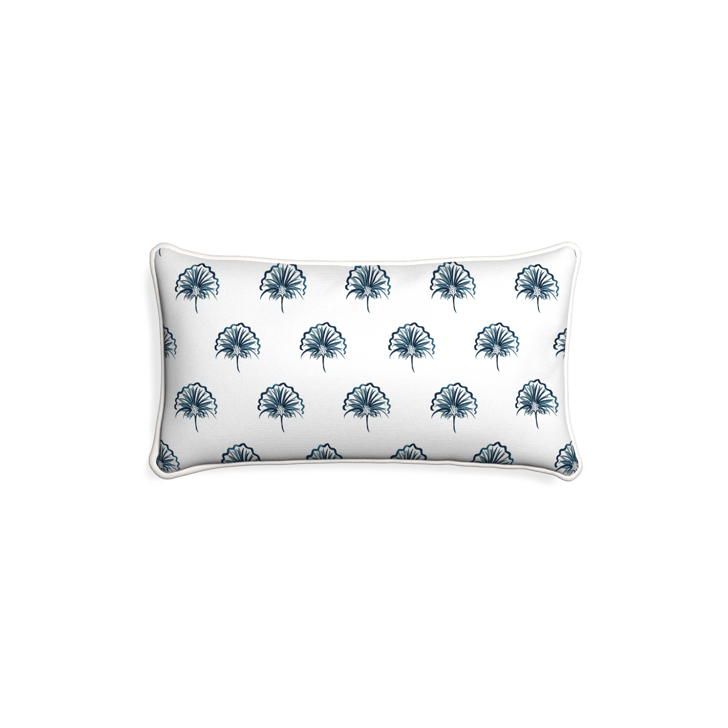 Petite-lumbar penelope midnight custom floral navypillow with snow piping on white background