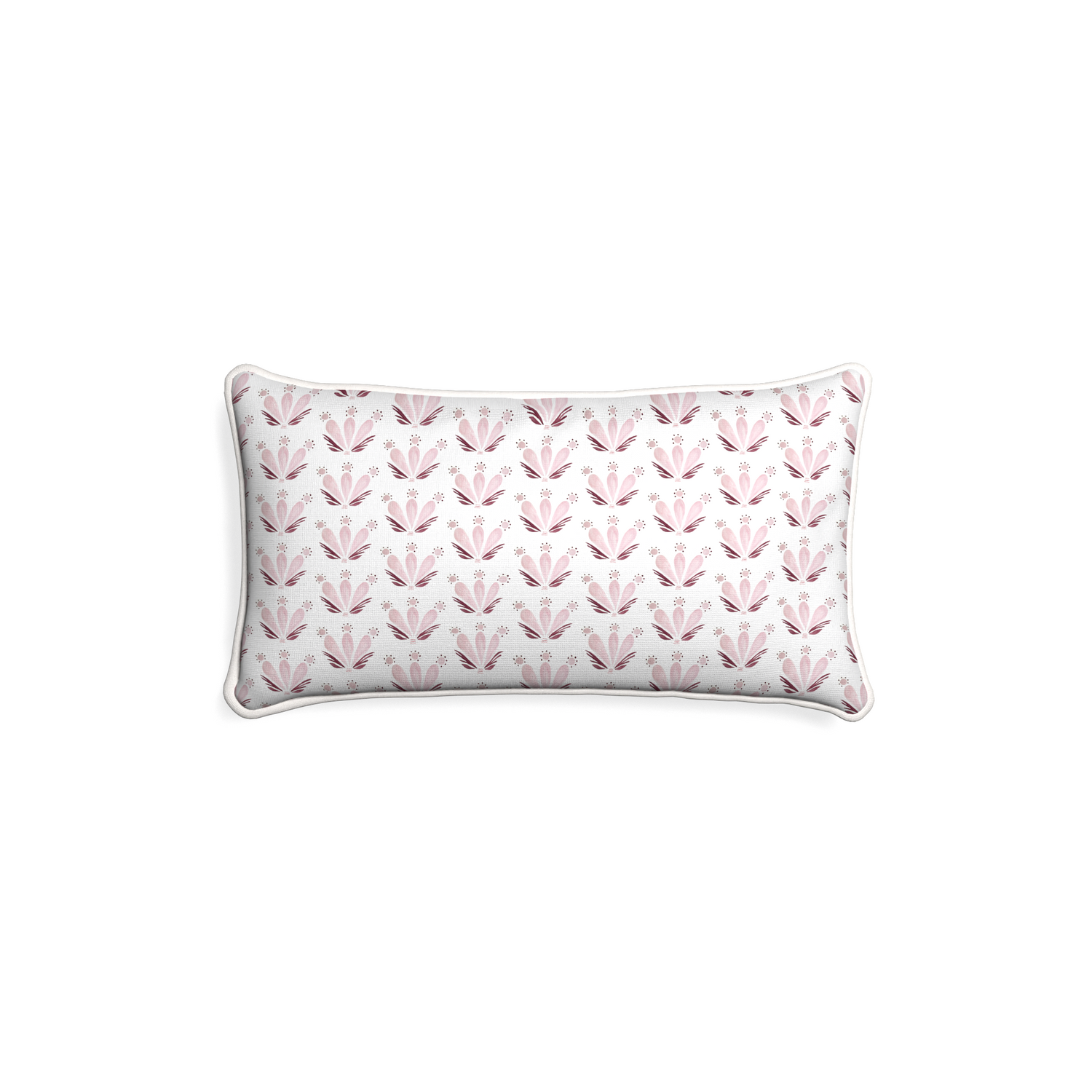 Petite-lumbar serena pink custom pink & burgundy drop repeat floralpillow with snow piping on white background