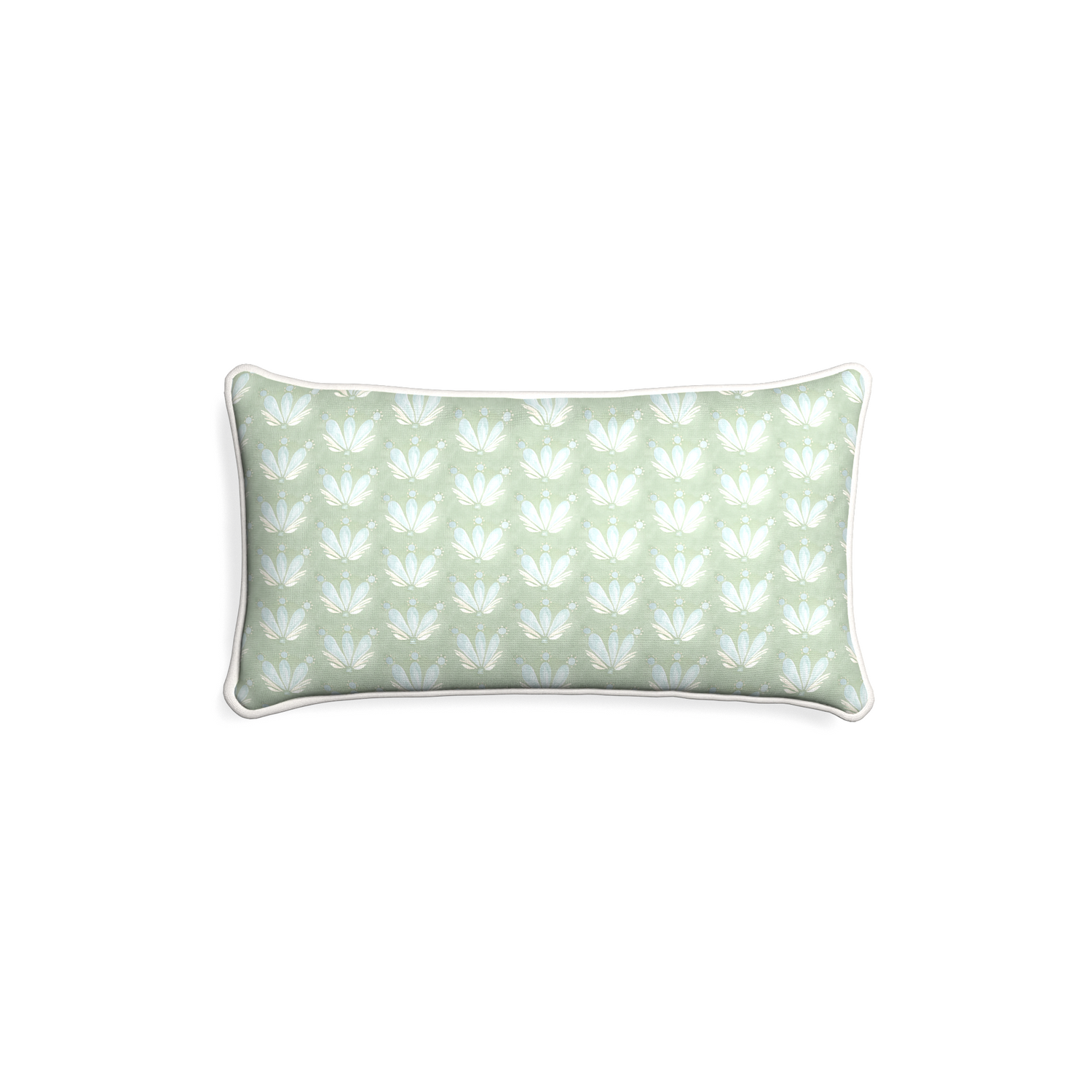 Petite-lumbar serena sea salt custom blue & green floral drop repeatpillow with snow piping on white background