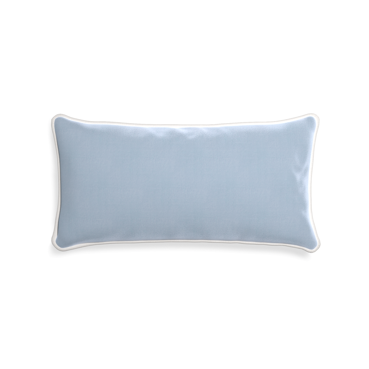 rectangle light blue velvet pillow with white piping