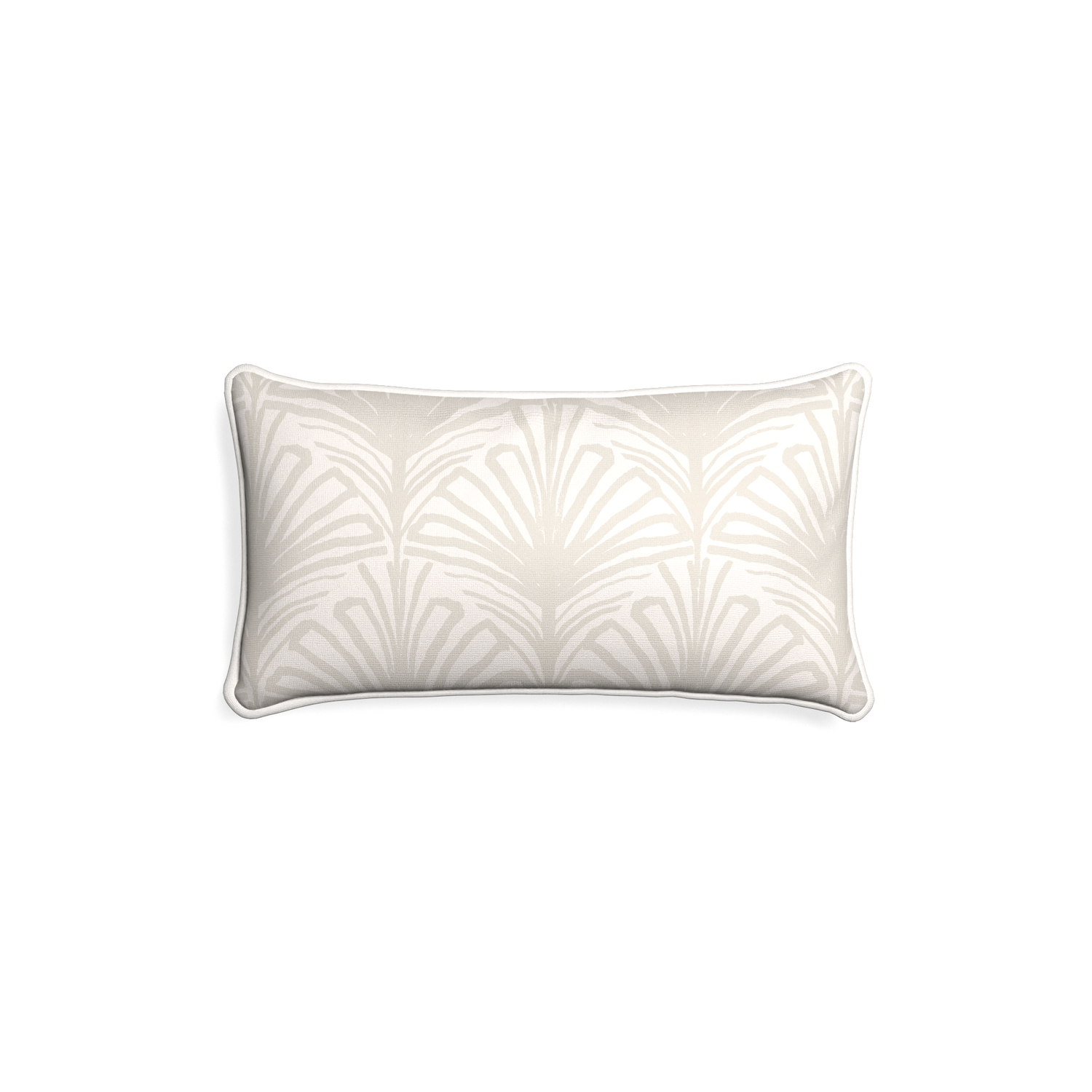 Petite-lumbar suzy sand custom beige palmpillow with snow piping on white background