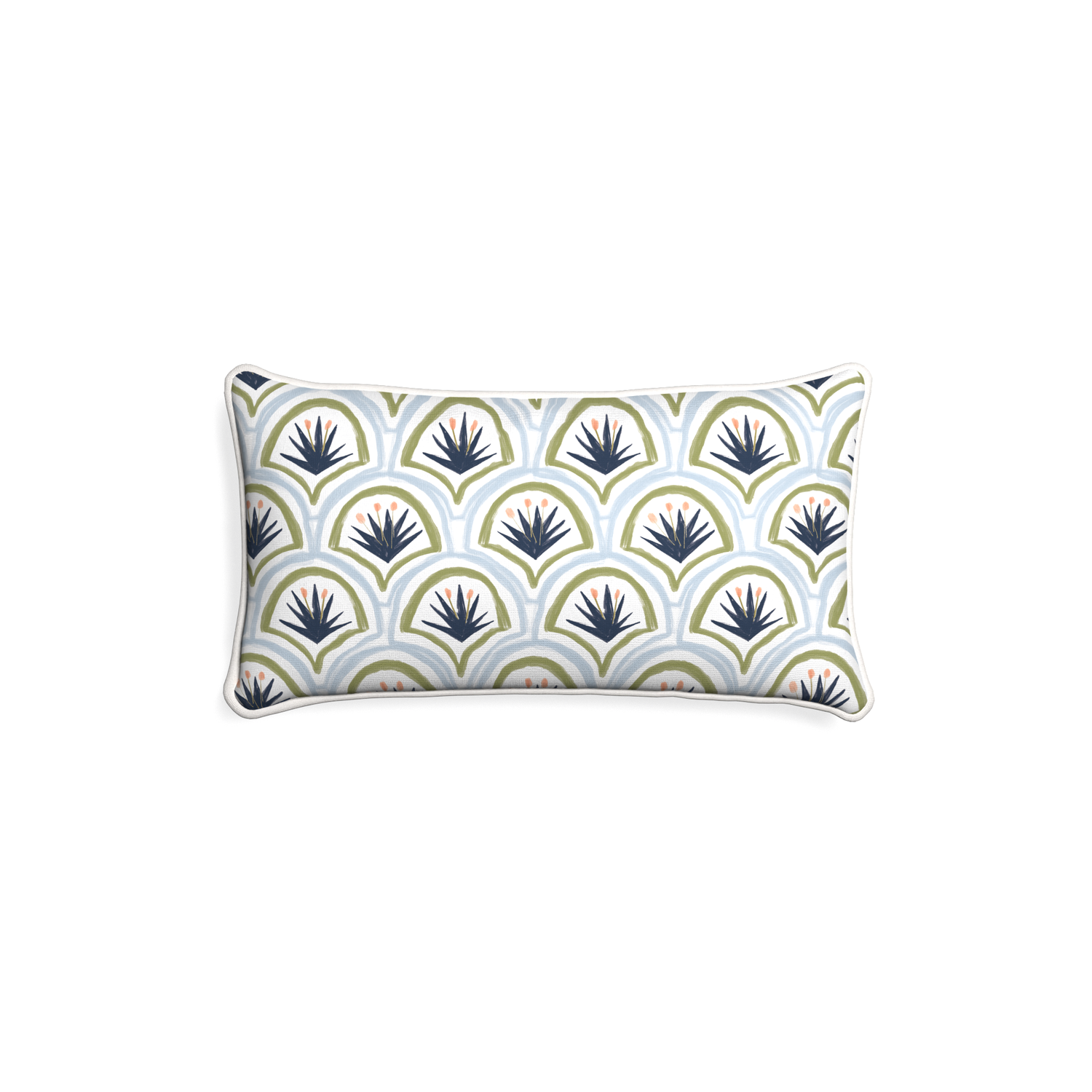Petite-lumbar thatcher midnight custom art deco palm patternpillow with snow piping on white background