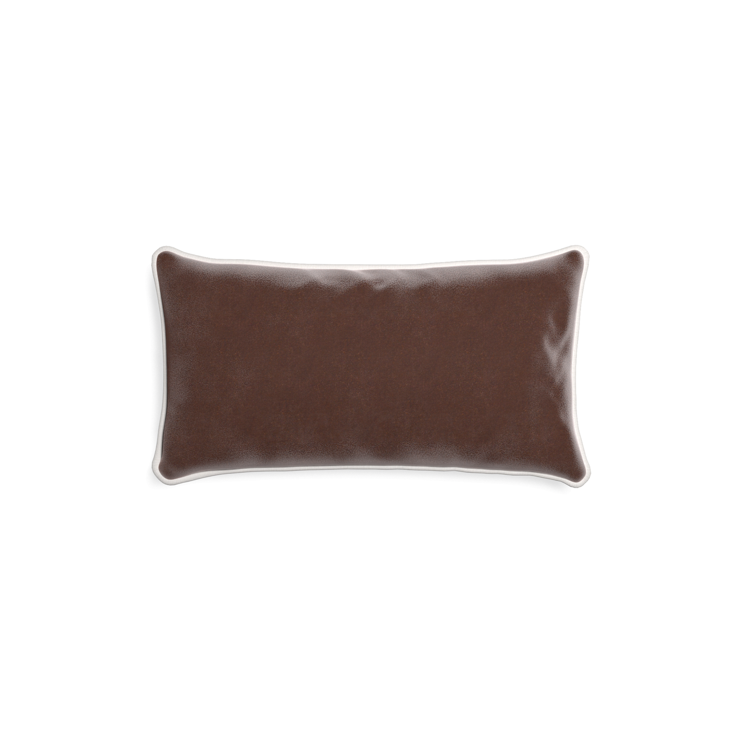 rectangle brown velvet pillow with white piping