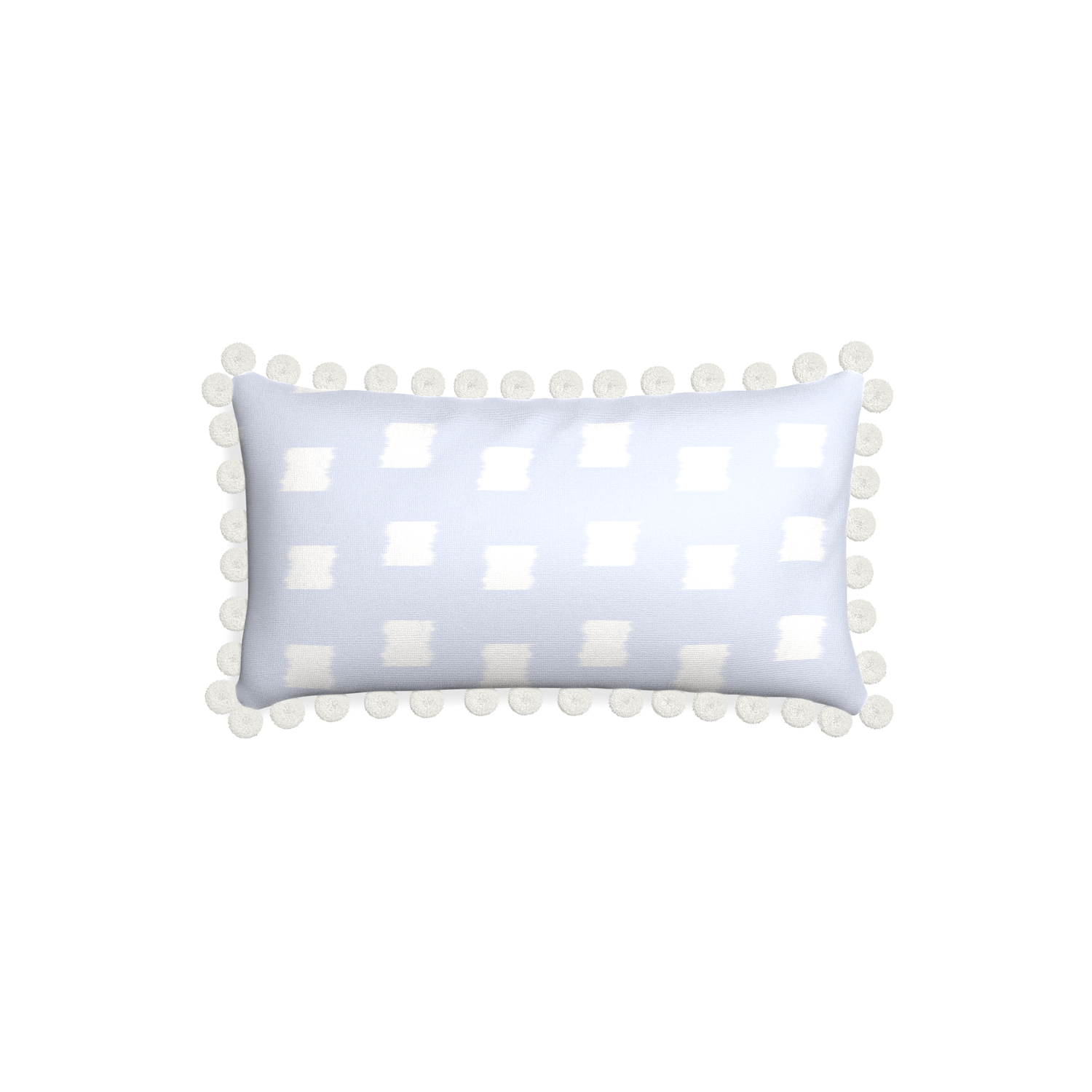 Petite-lumbar denton custom sky blue patternpillow with snow pom pom on white background