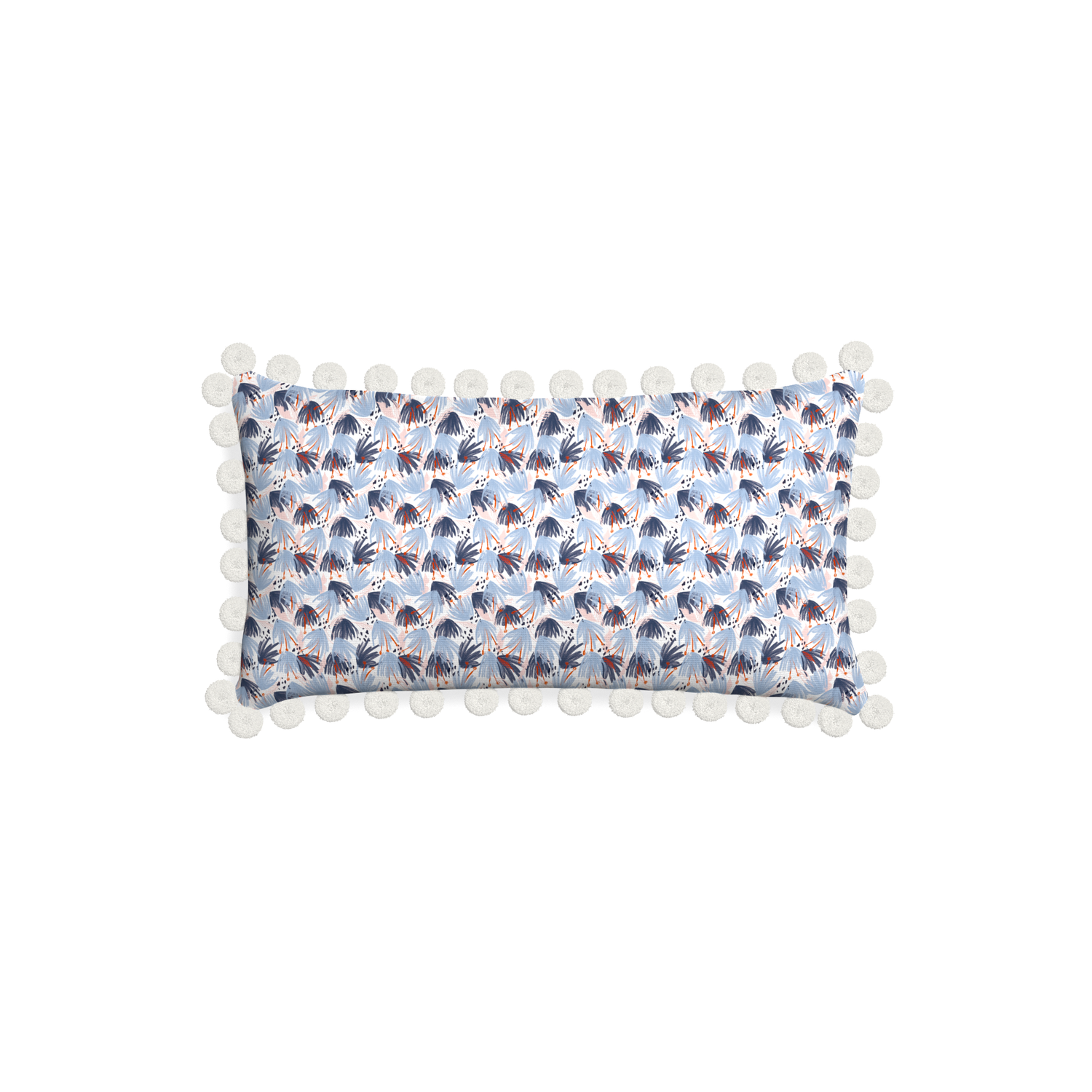 Petite-lumbar eden blue custom red and bluepillow with snow pom pom on white background