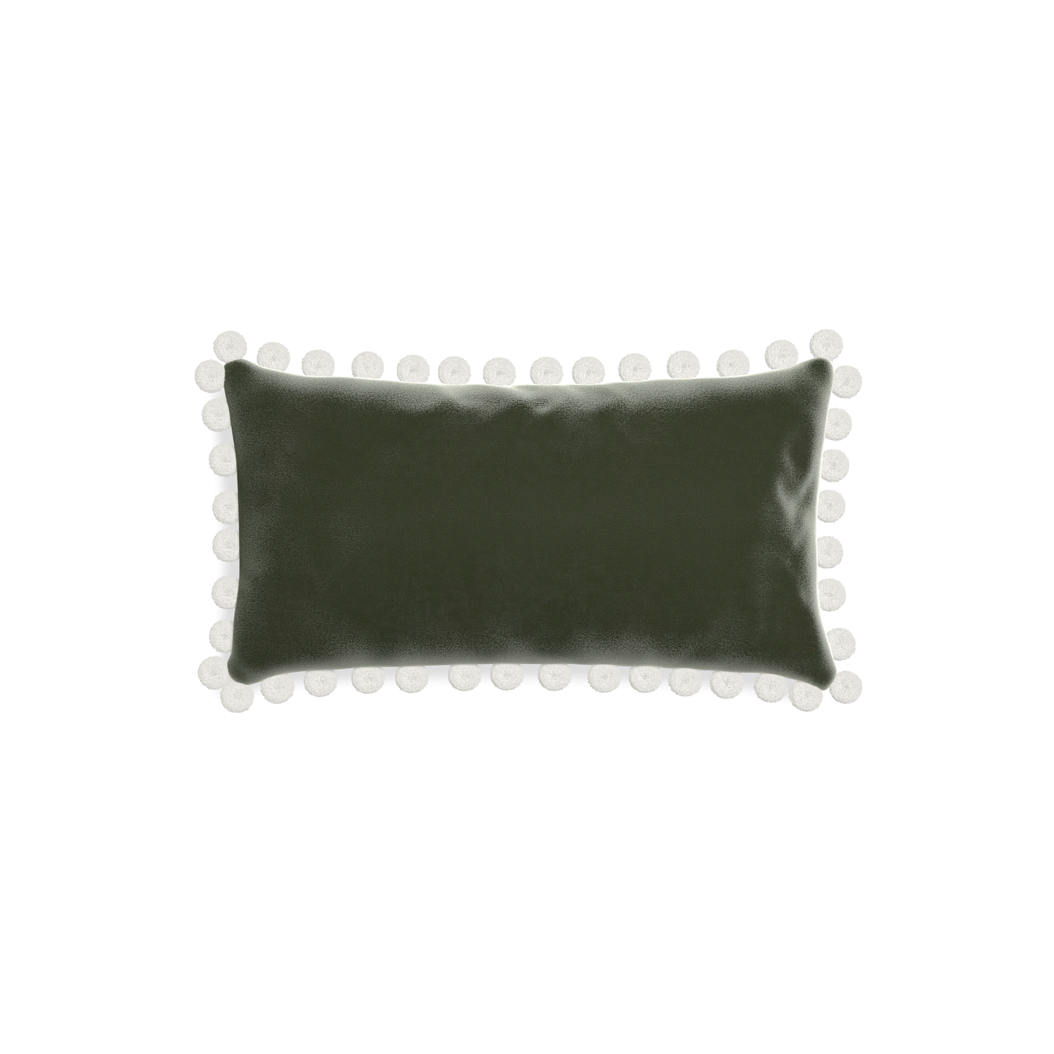 rectangle fern green velvet pillow with white pom poms