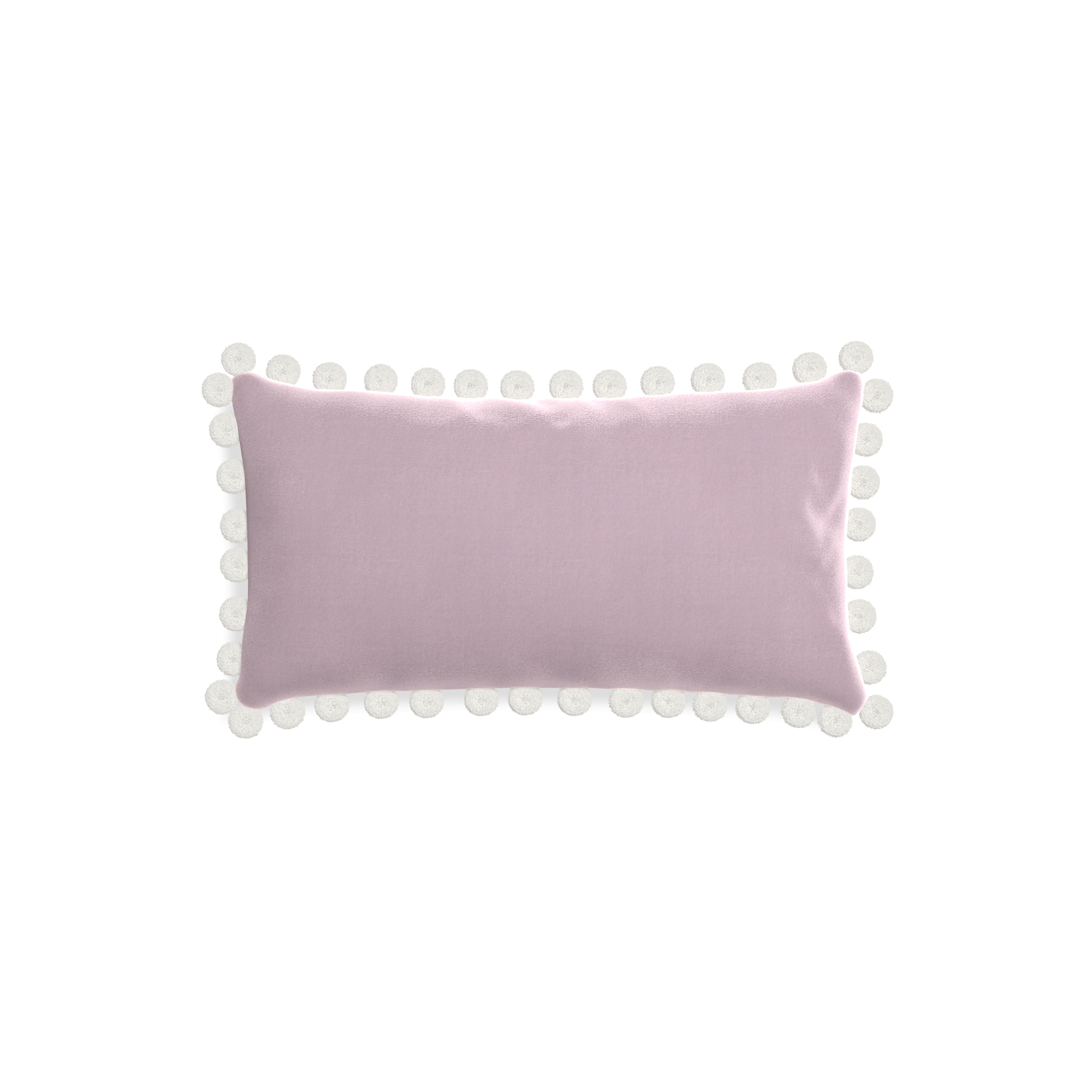 rectangle lilac velvet pillow with white pom poms