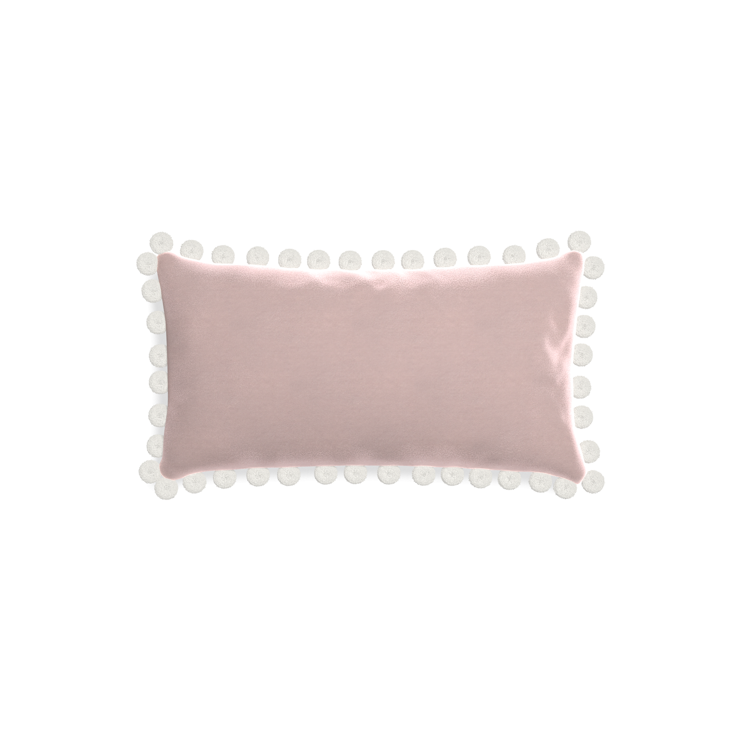 rectangle light pink velvet pillow with white pom poms 