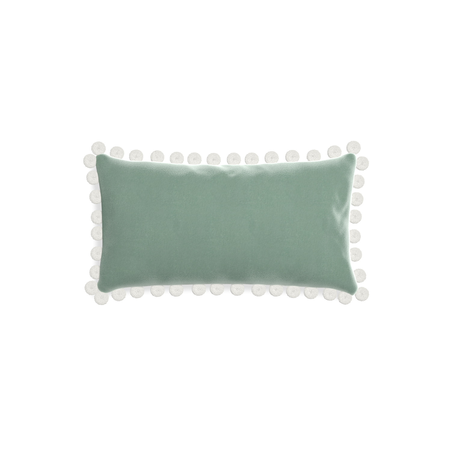rectangle blue green velvet pillow with white pom poms