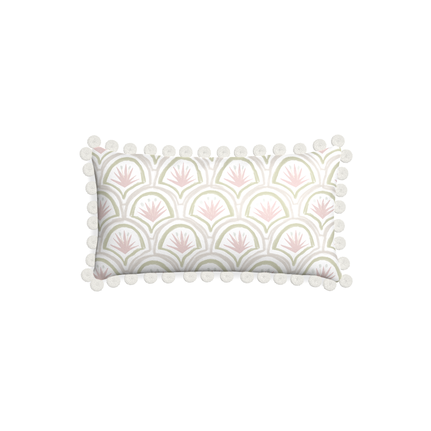 Petite-lumbar thatcher rose custom pink & green palmpillow with snow pom pom on white background