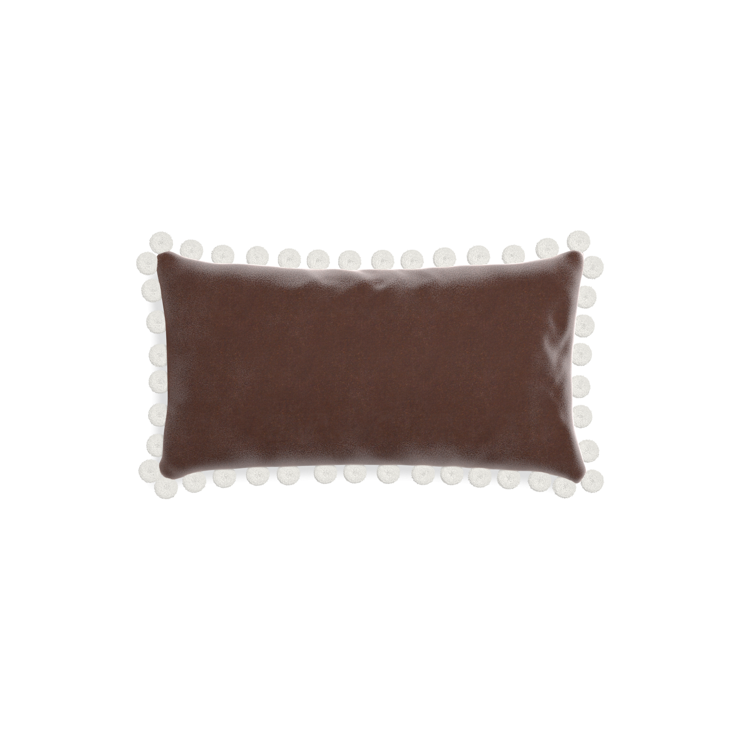 rectangle brown velvet pillow with white pom poms