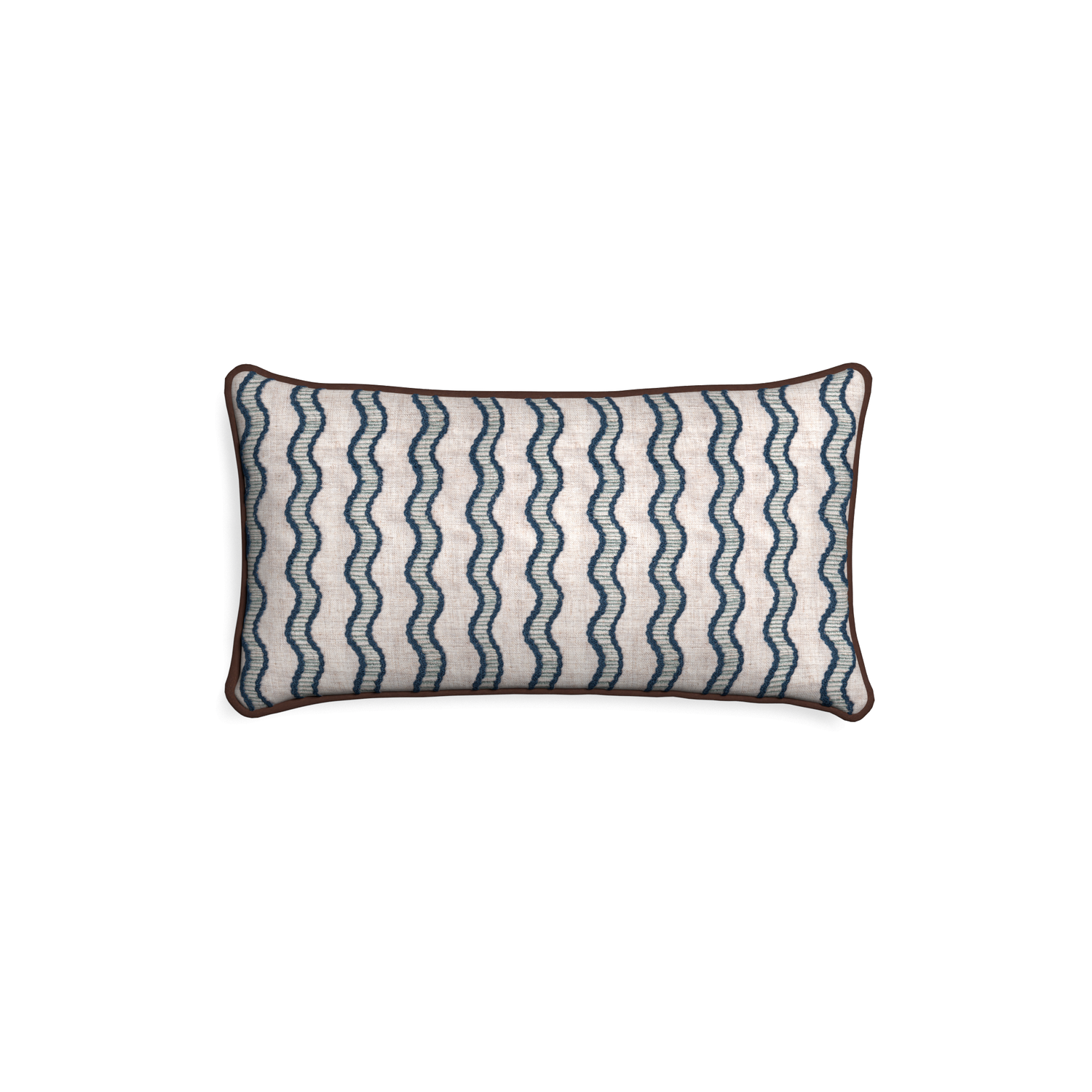 Petite-lumbar beatrice custom embroidered wavepillow with w piping on white background