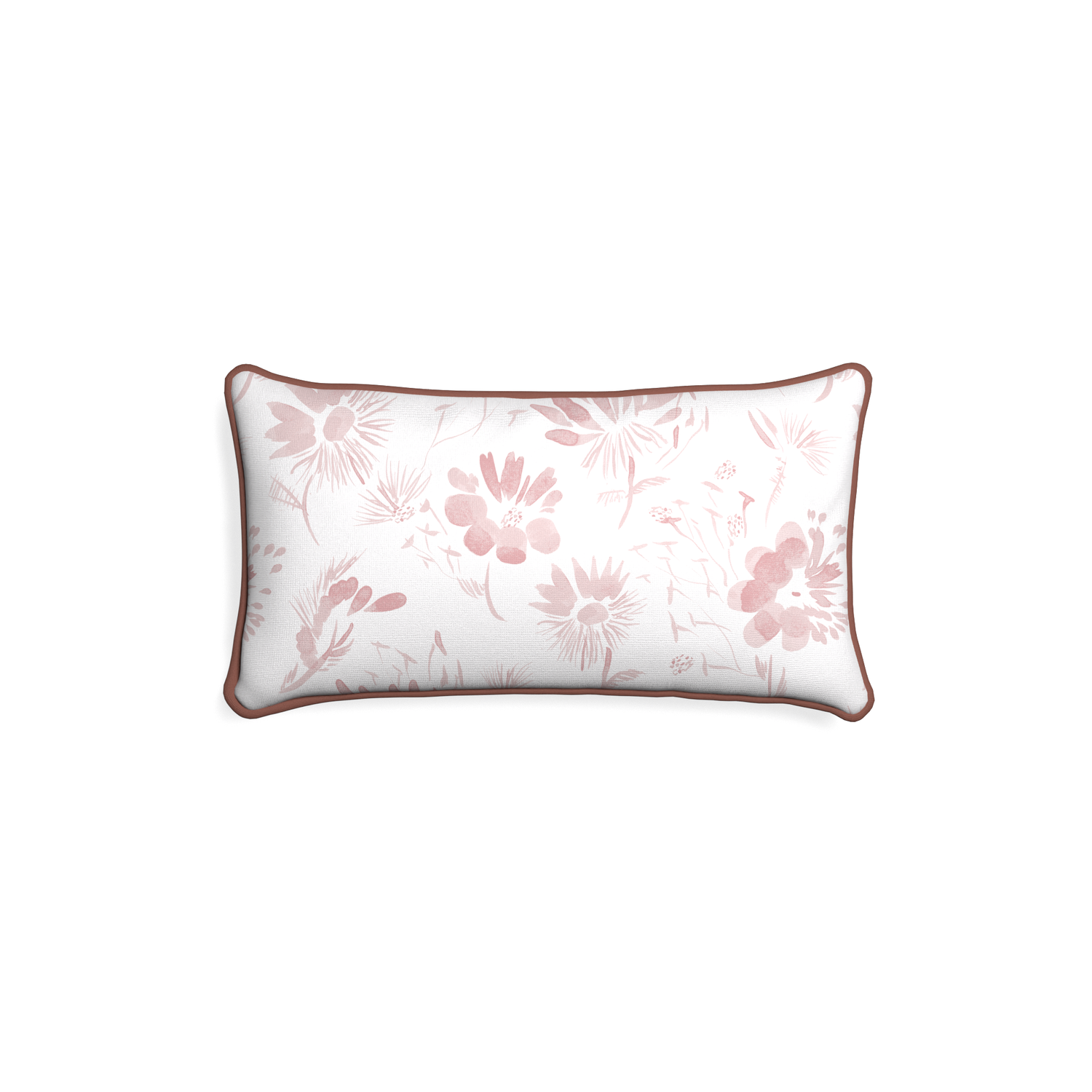 Petite-lumbar blake custom pink floralpillow with w piping on white background