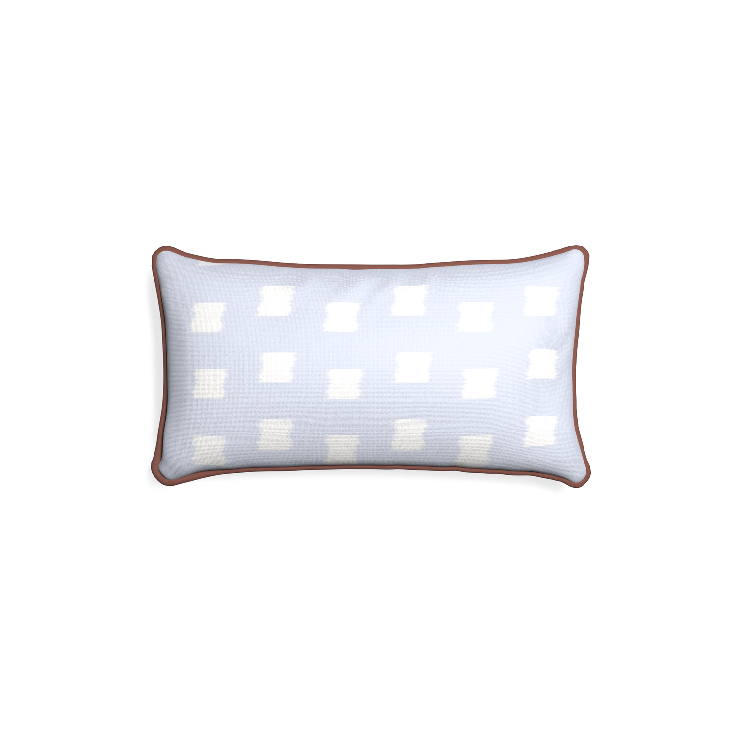 Petite-lumbar denton custom sky blue patternpillow with w piping on white background