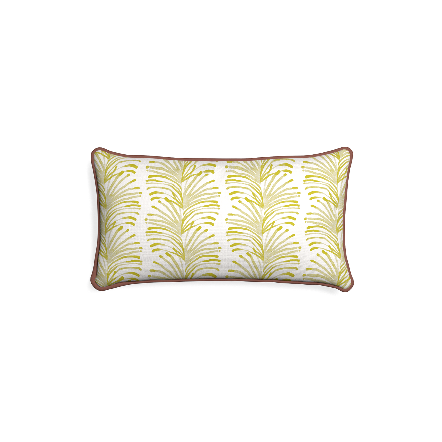 Petite-lumbar emma chartreuse custom yellow stripe chartreusepillow with w piping on white background