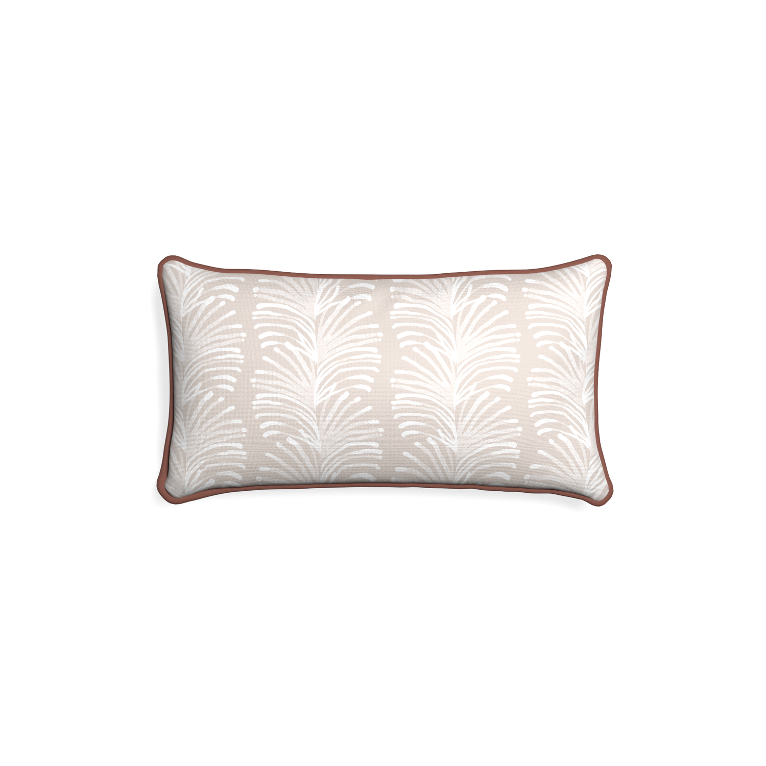 Petite-lumbar emma sand custom sand colored botanical stripepillow with w piping on white background