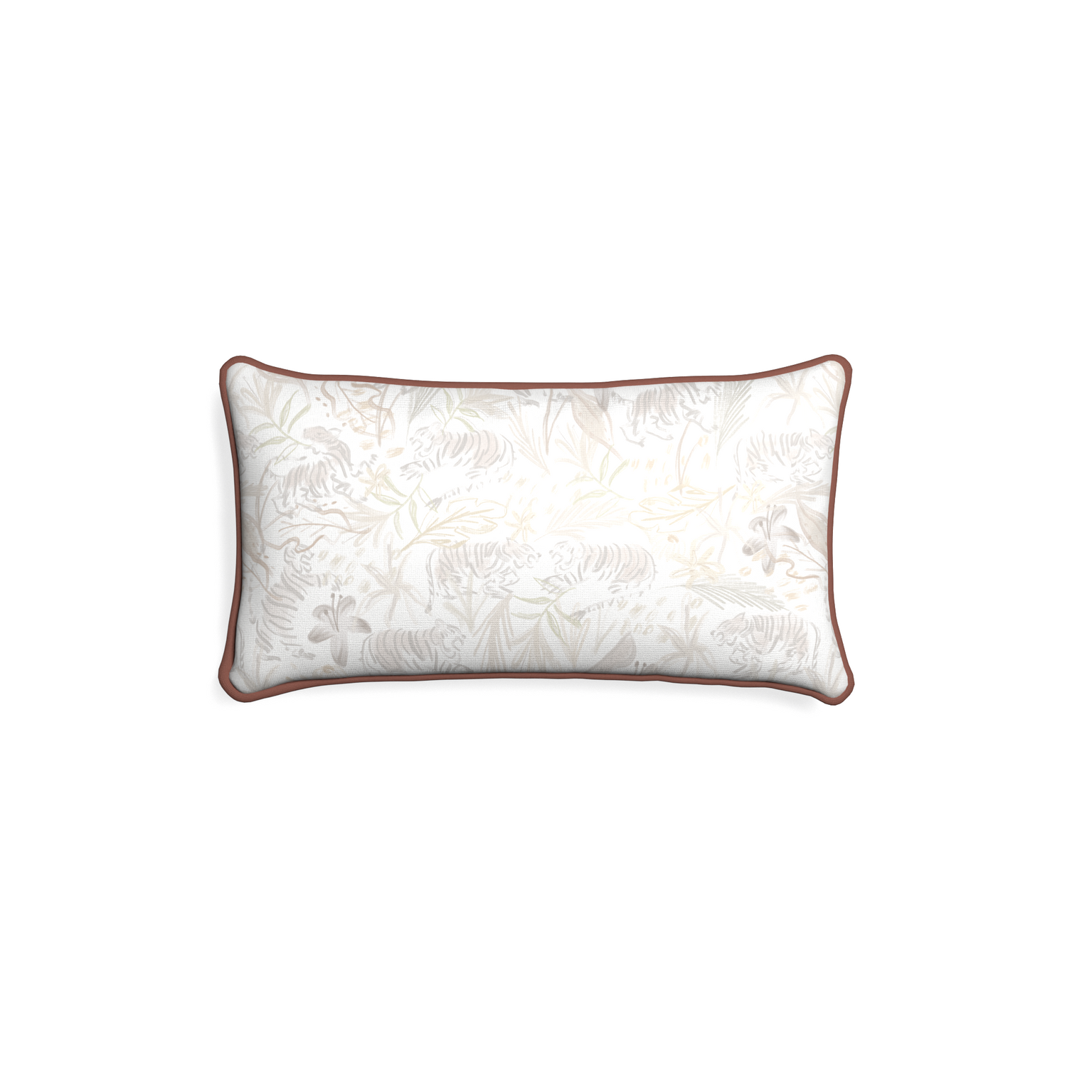 Petite-lumbar frida sand custom beige chinoiserie tigerpillow with w piping on white background