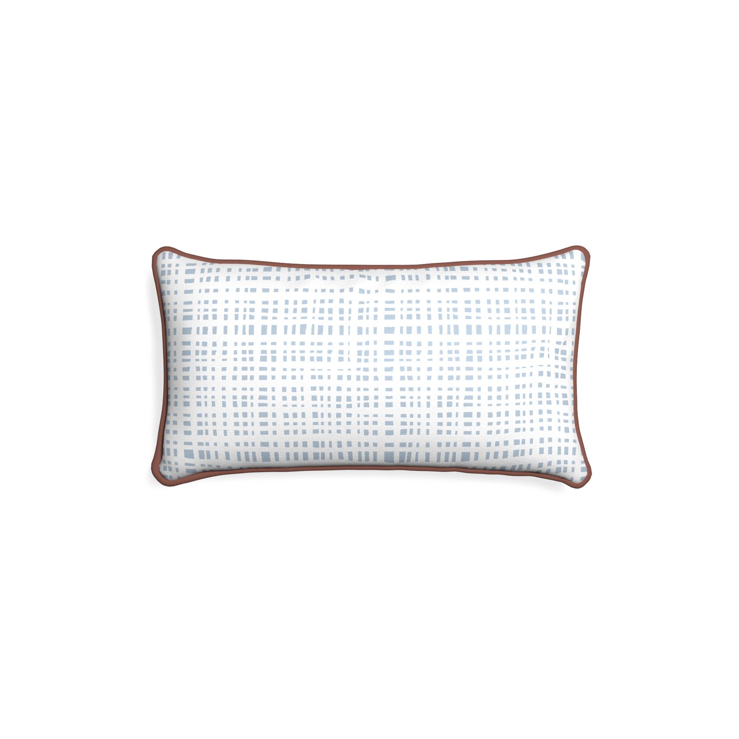 Petite-lumbar ginger custom plaid sky bluepillow with w piping on white background