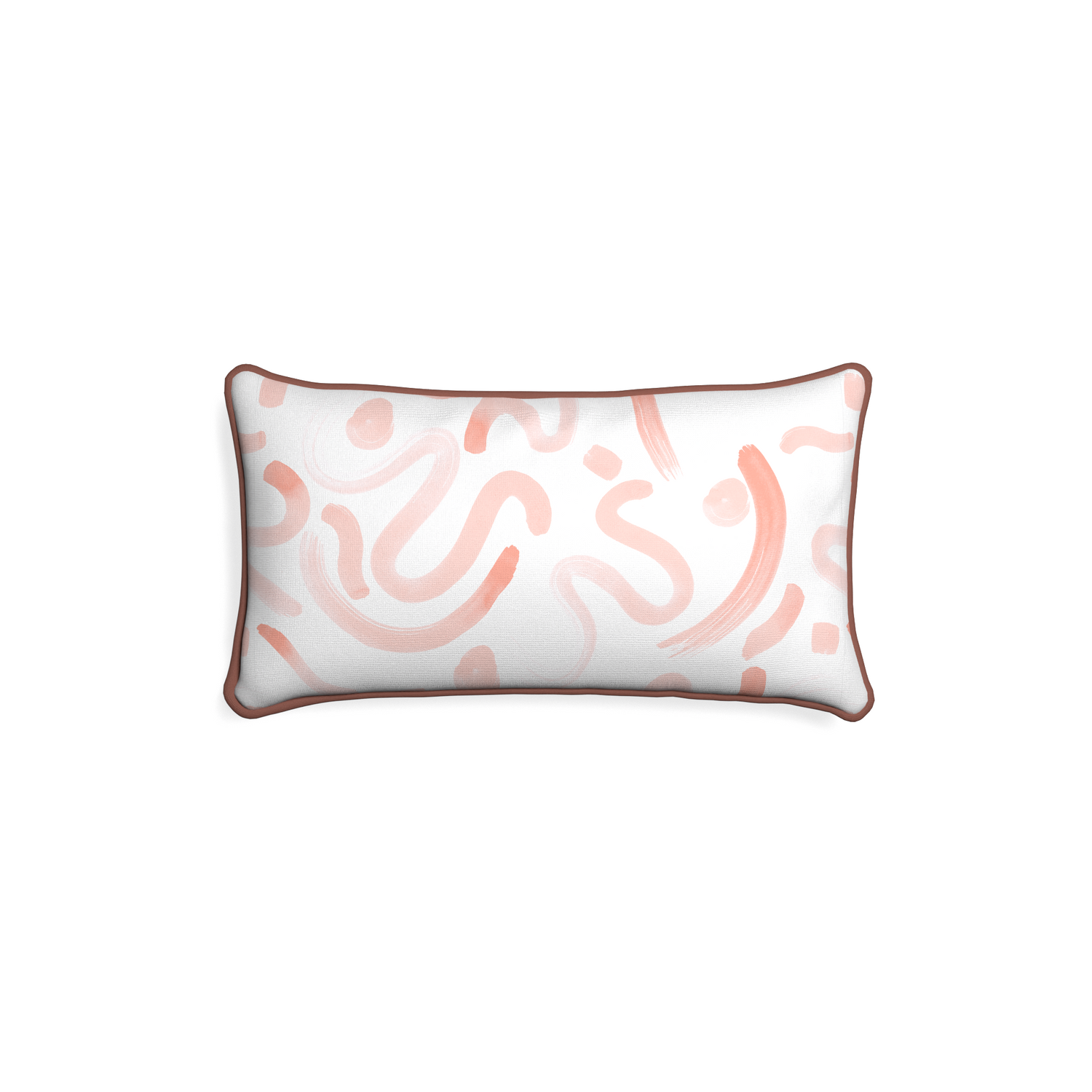 Petite-lumbar hockney pink custom pink graphicpillow with w piping on white background