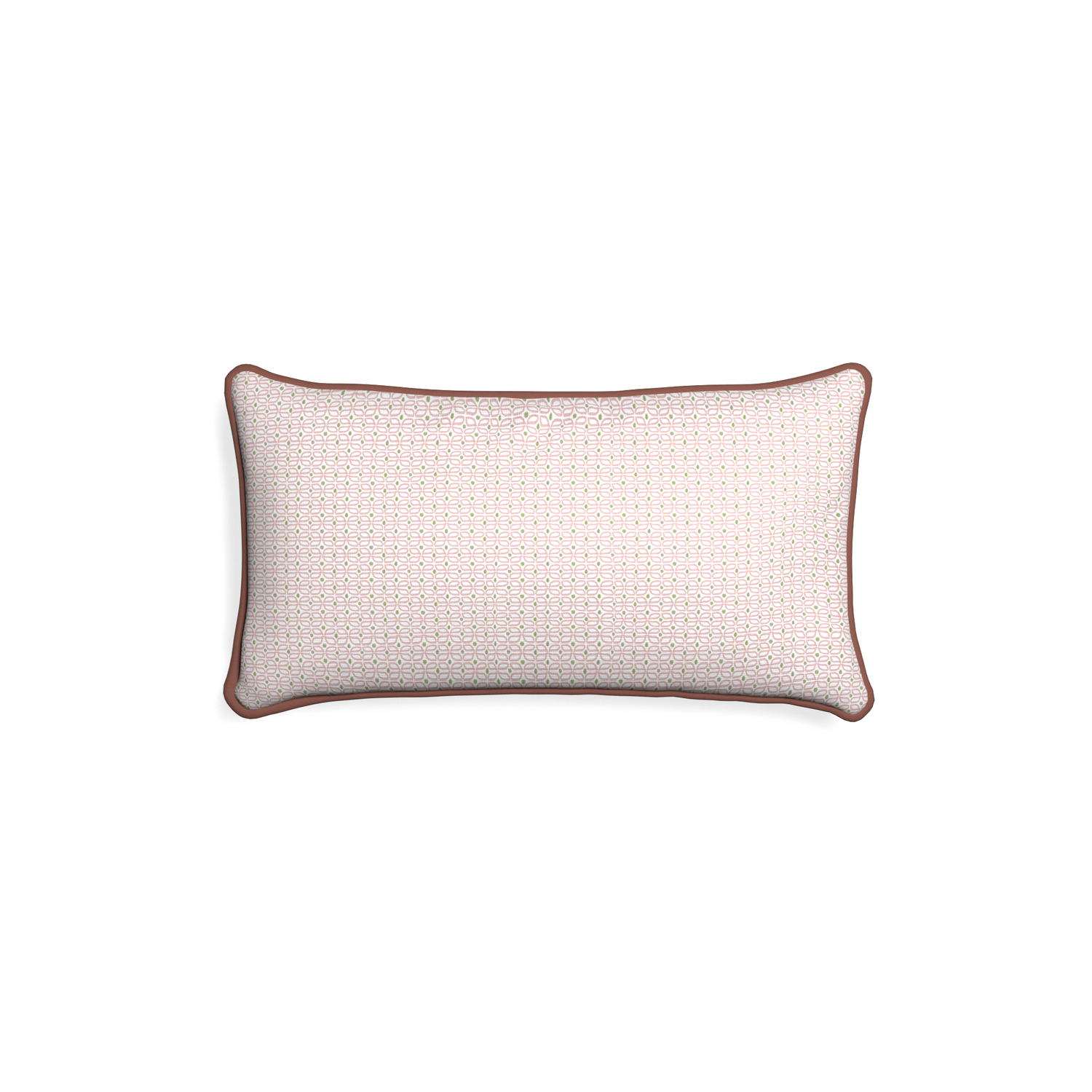 Petite-lumbar loomi pink custom pink geometricpillow with w piping on white background