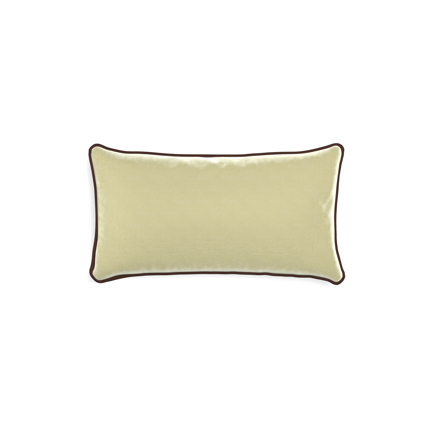 rectangle light green velvet pillow with brown velvet piping