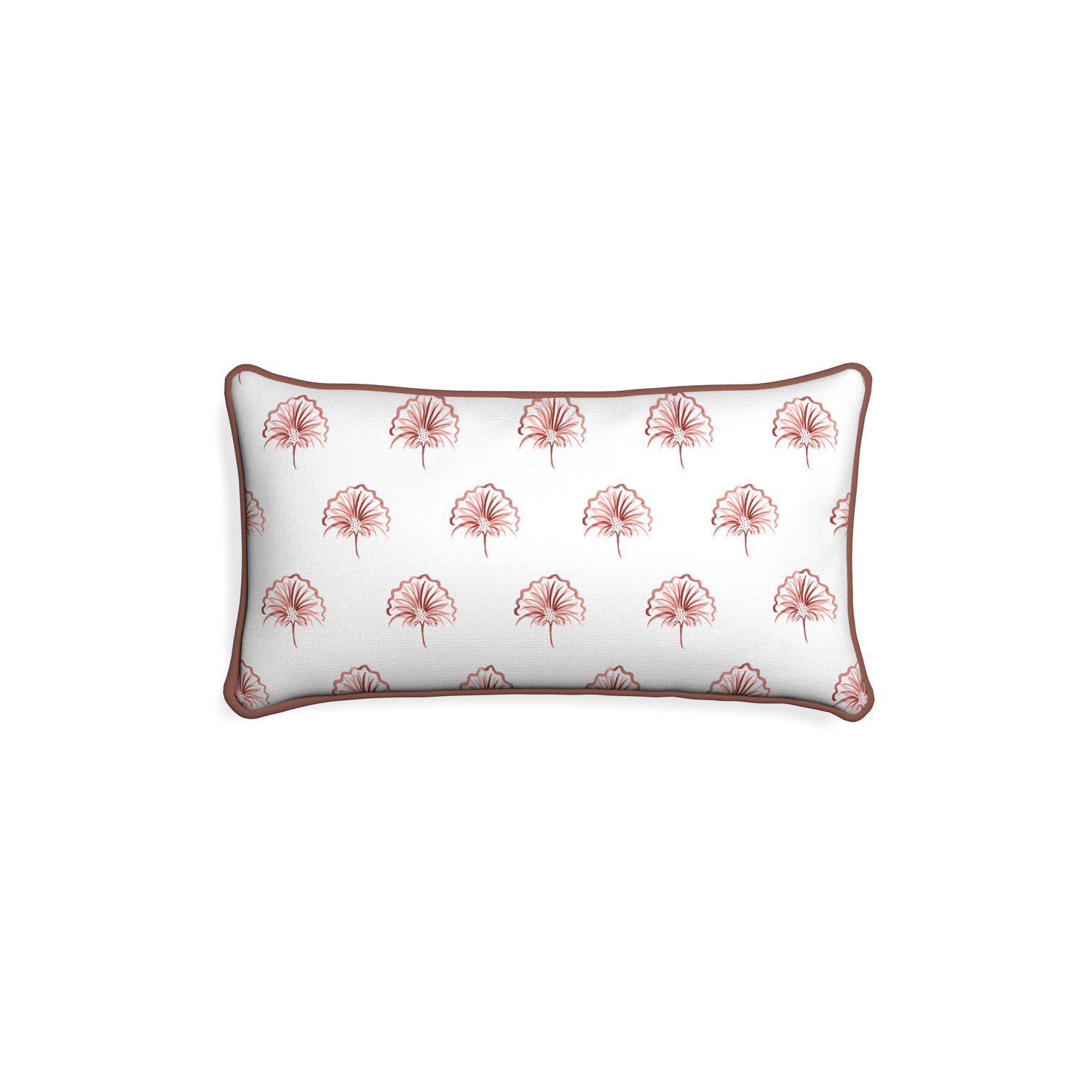 Petite-lumbar penelope rose custom floral pinkpillow with w piping on white background