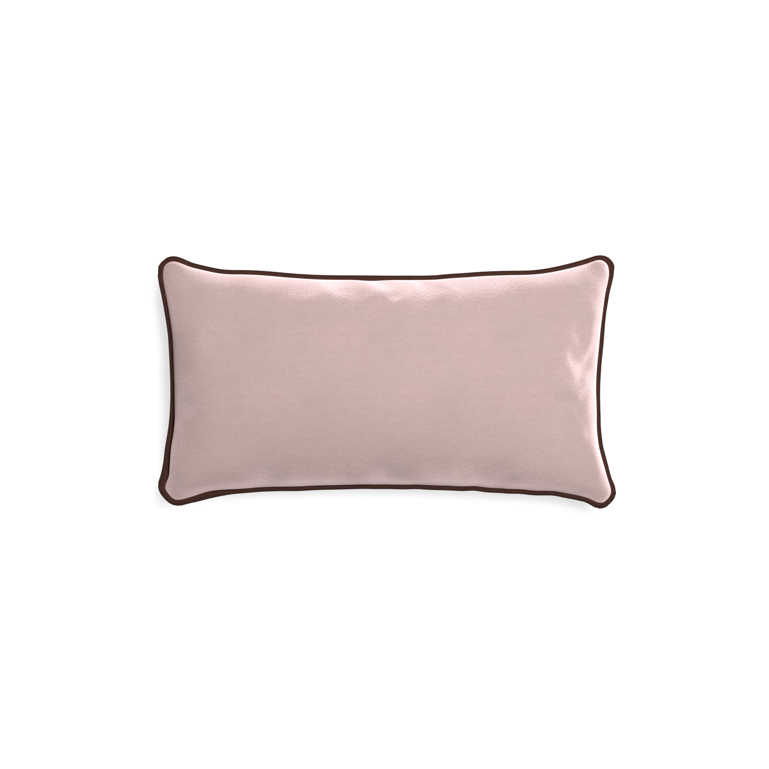 rectangle light pink velvet pillow with brown piping 
