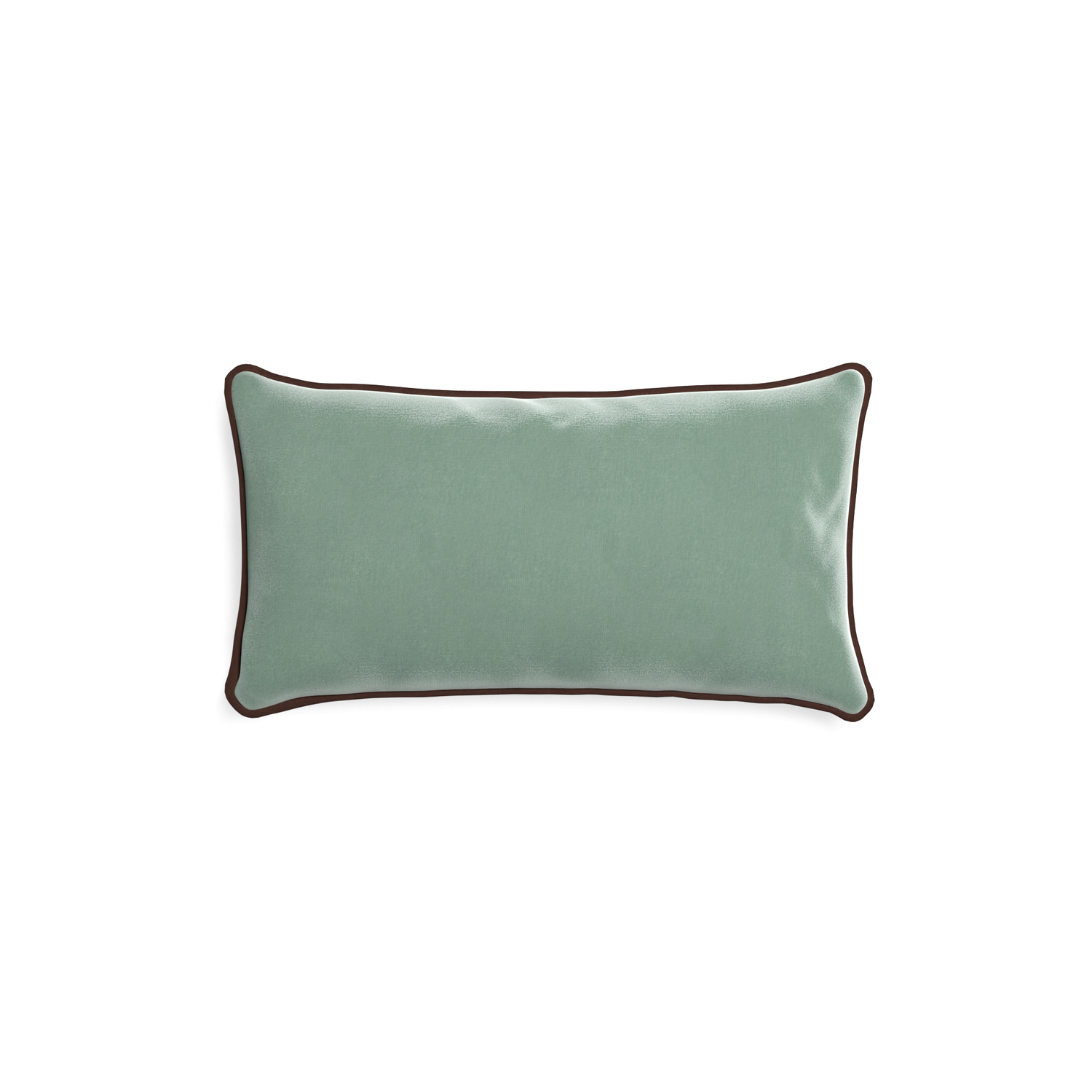 rectangle blue green velvet pillow with brown piping