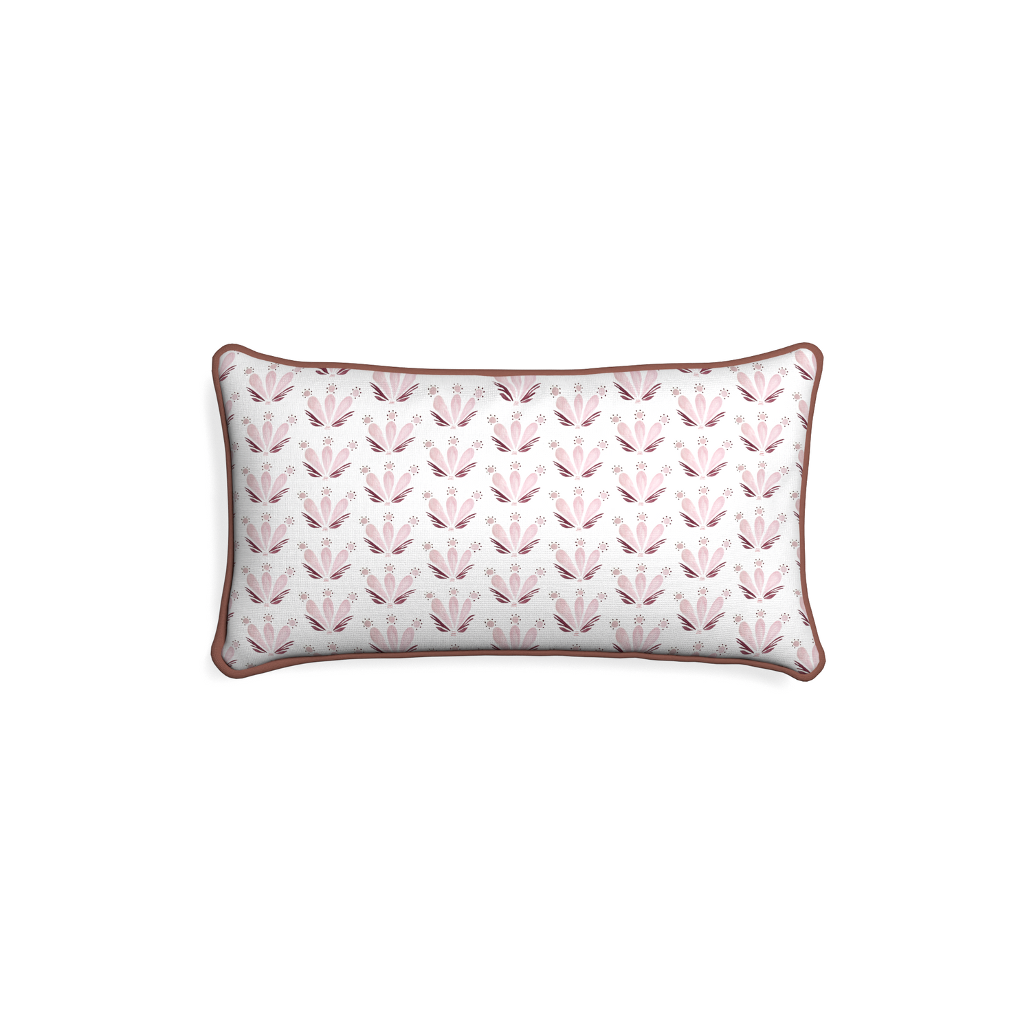 Petite-lumbar serena pink custom pink & burgundy drop repeat floralpillow with w piping on white background
