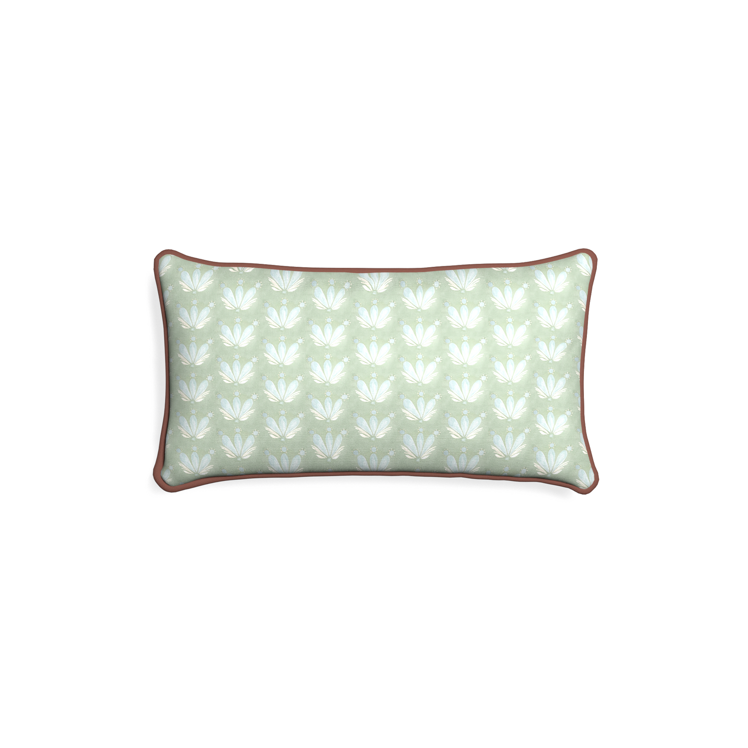 Petite-lumbar serena sea salt custom blue & green floral drop repeatpillow with w piping on white background