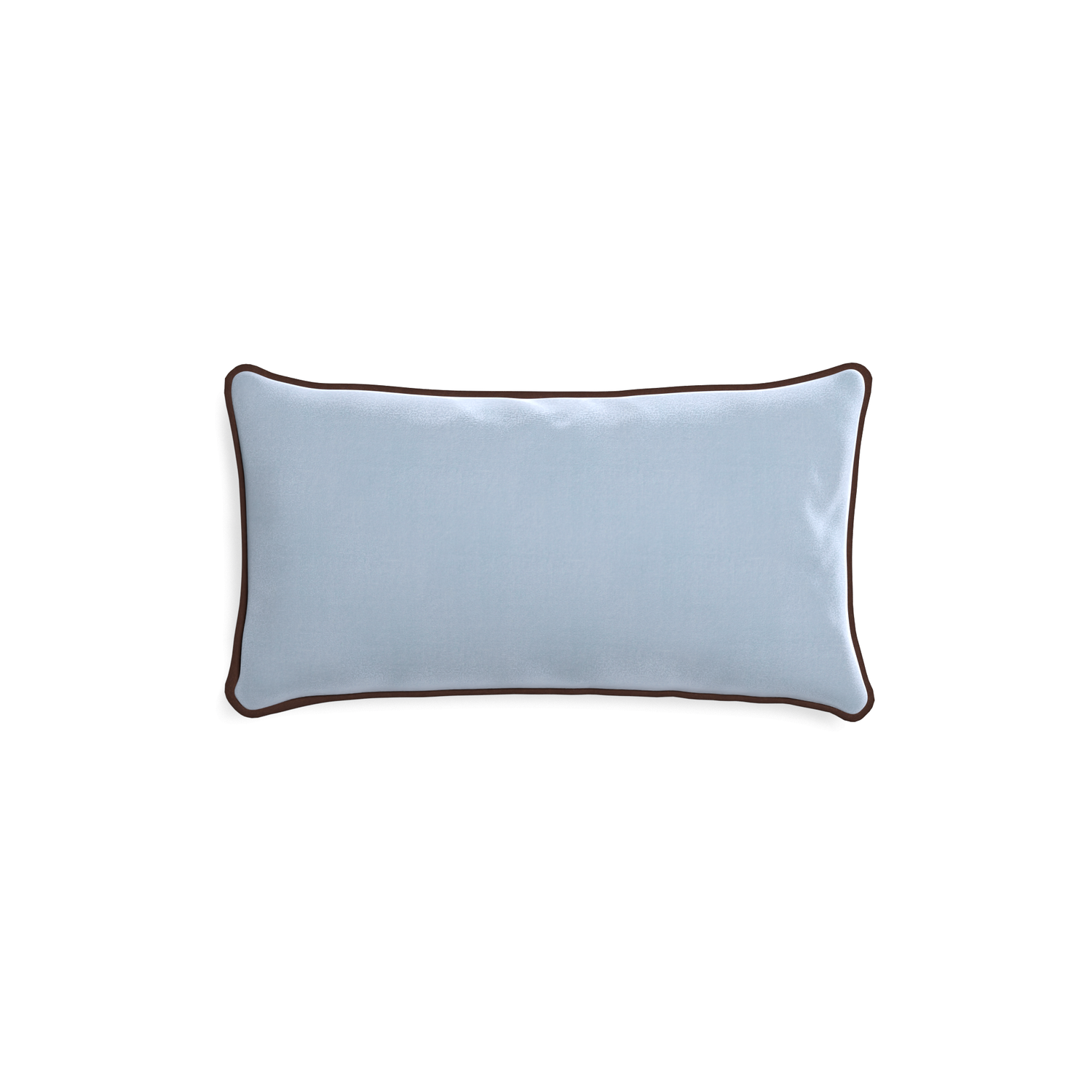 rectangle light blue pillow with brown piping