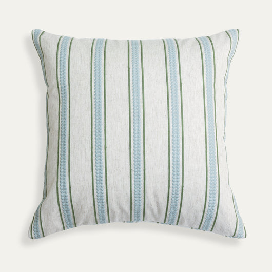 Margot Fern Embroidered Throw Pillow with green striped embroidery, made to order in the USA with short lead times