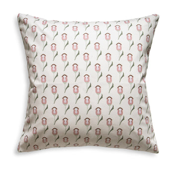 abstract floral pink and green patterned pillow