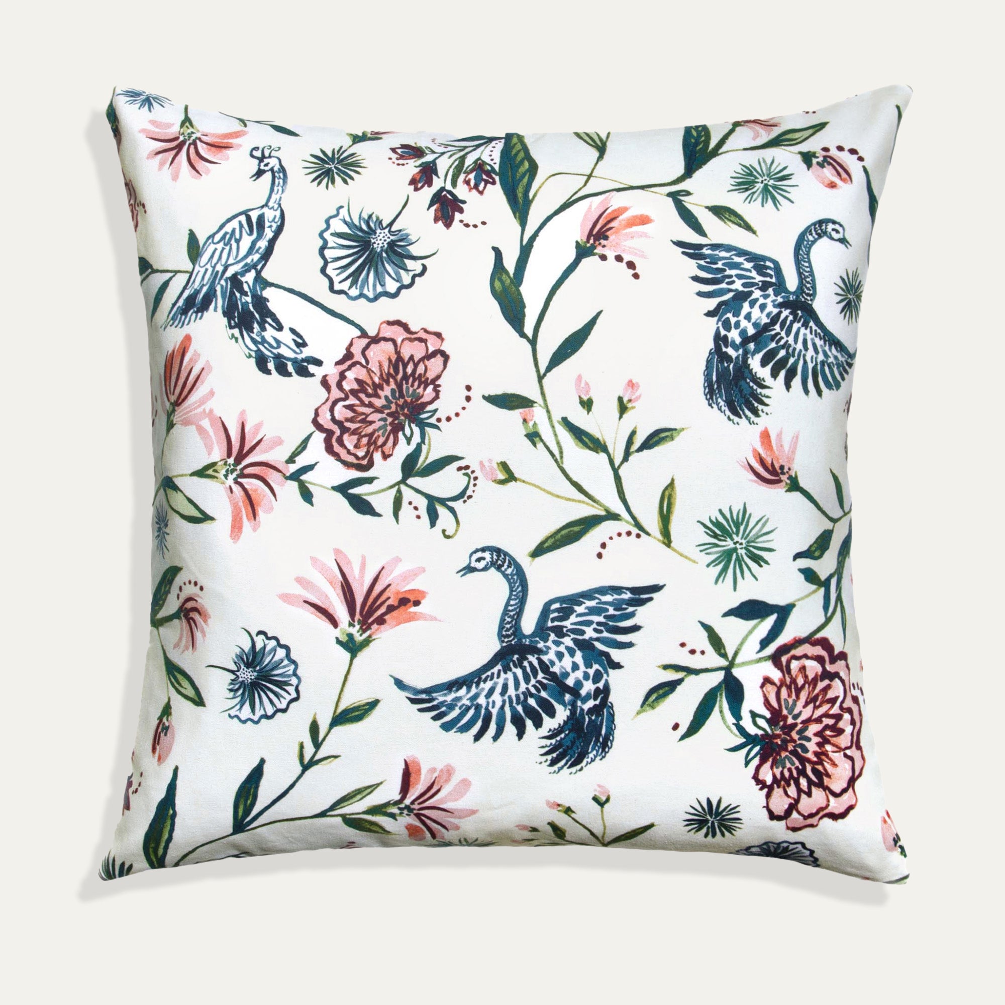 Pepper Home | Cream Chinoiserie Pillow in 22' Square Printed Cotton, Daphne Cream