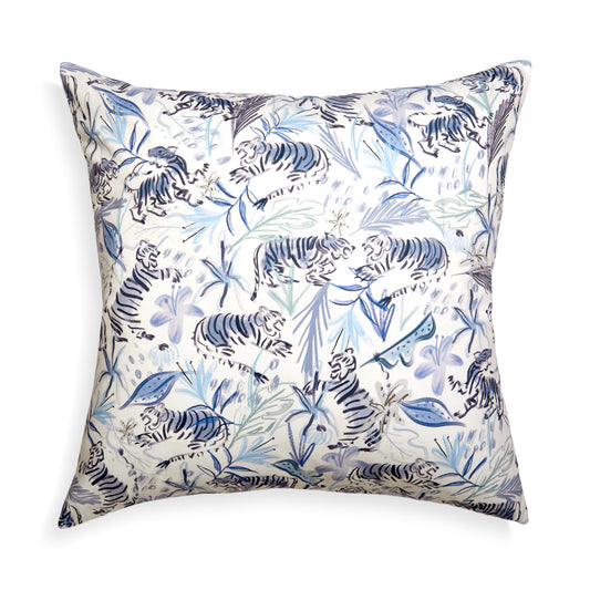 Blue With Intricate Tiger Design Printed Pillow