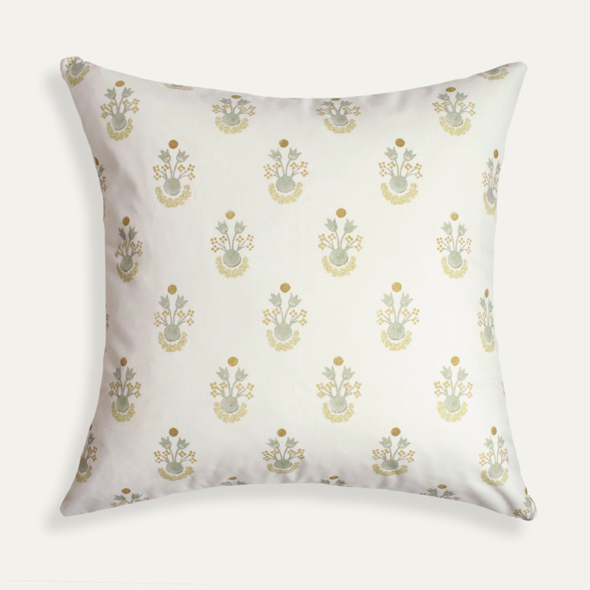 Lucie Chamomile pillow with delicate chamomile floral motif on soft cream background, made-to-order, USA quality craftsmanship