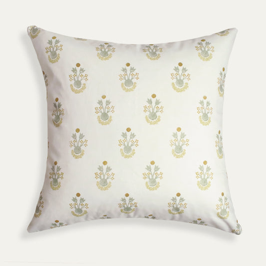 Lucie Chamomile pillow with delicate chamomile floral motif on soft cream background, made-to-order, USA quality craftsmanship