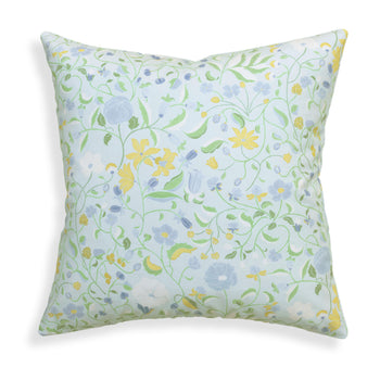 Lulie Eggshell pillow with custom hand-painted verdant floral pattern inspired by a breezy backyard garden by Pepper Home.