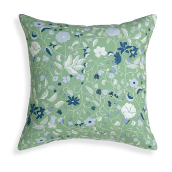 Lulie Parsley pillow with custom hand-painted floral pattern inspired by a breezy backyard garden by Pepper Home.
