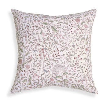 Ruby Burgundy pillow with whimsical woodland creatures and floral motifs, adding charm and elegance to your space.