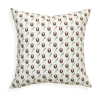 Annabelle Maroon pillow with abstract floral design in maroon and green, perfect for custom home decor by Pepper Home