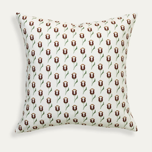Annabelle Maroon pillow with abstract floral design in maroon and green, perfect for custom home decor by Pepper Home