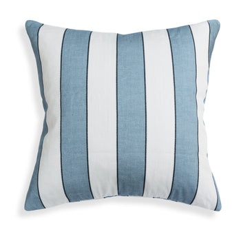 Florence Harbor pillow with bold blue and white stripes, showcasing tailored yet playful custom design by Pepper Home.