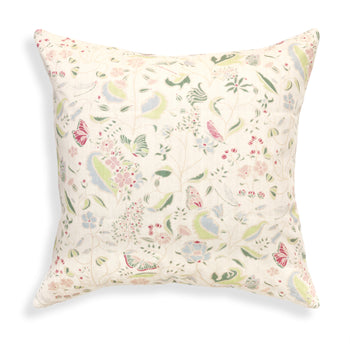 Gemma Pear decorative pillow with hand-painted whimsical floral design by Claire de Quenetain from Pepper Home.