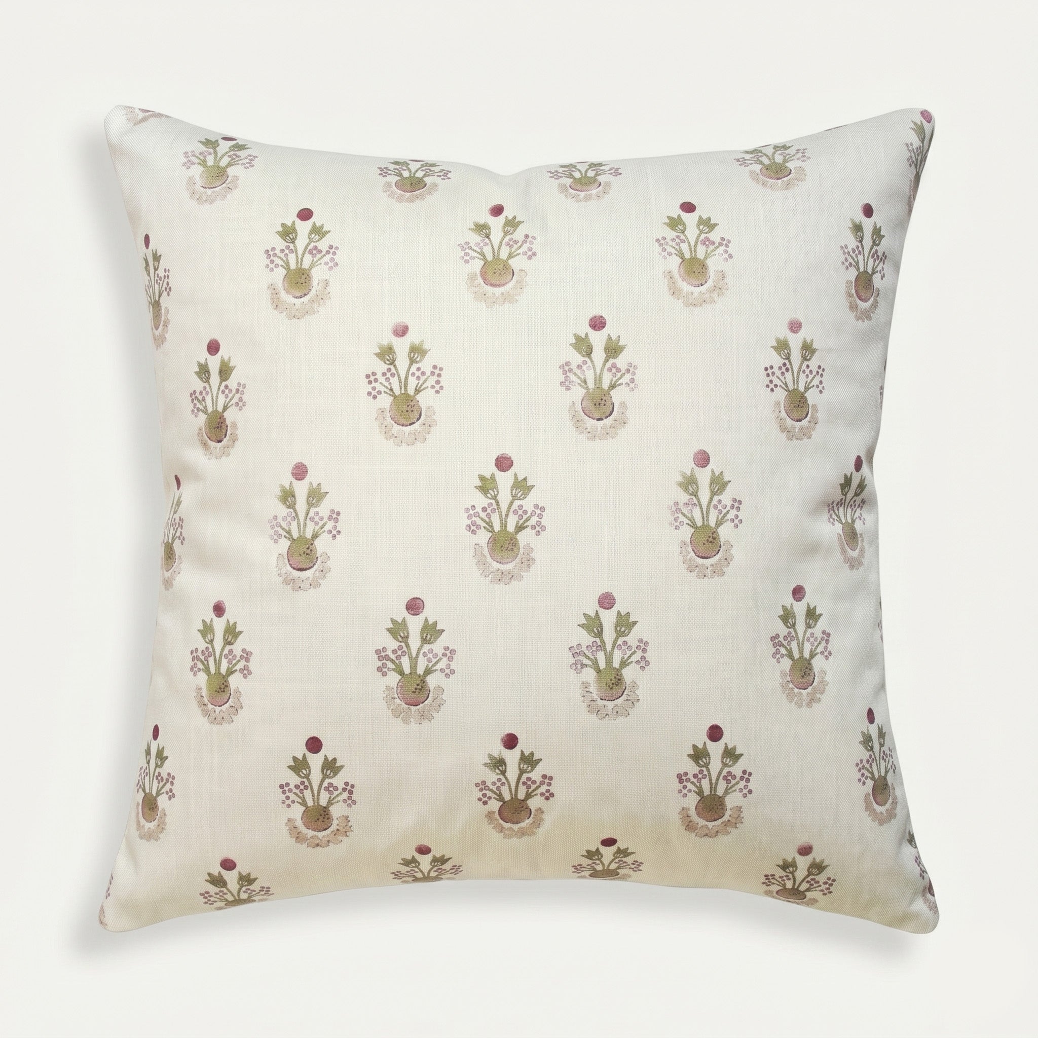 Lucie Clay pillow with small floral motif on soft cream background, made-to-order, short lead times, manufactured in the USA quality
