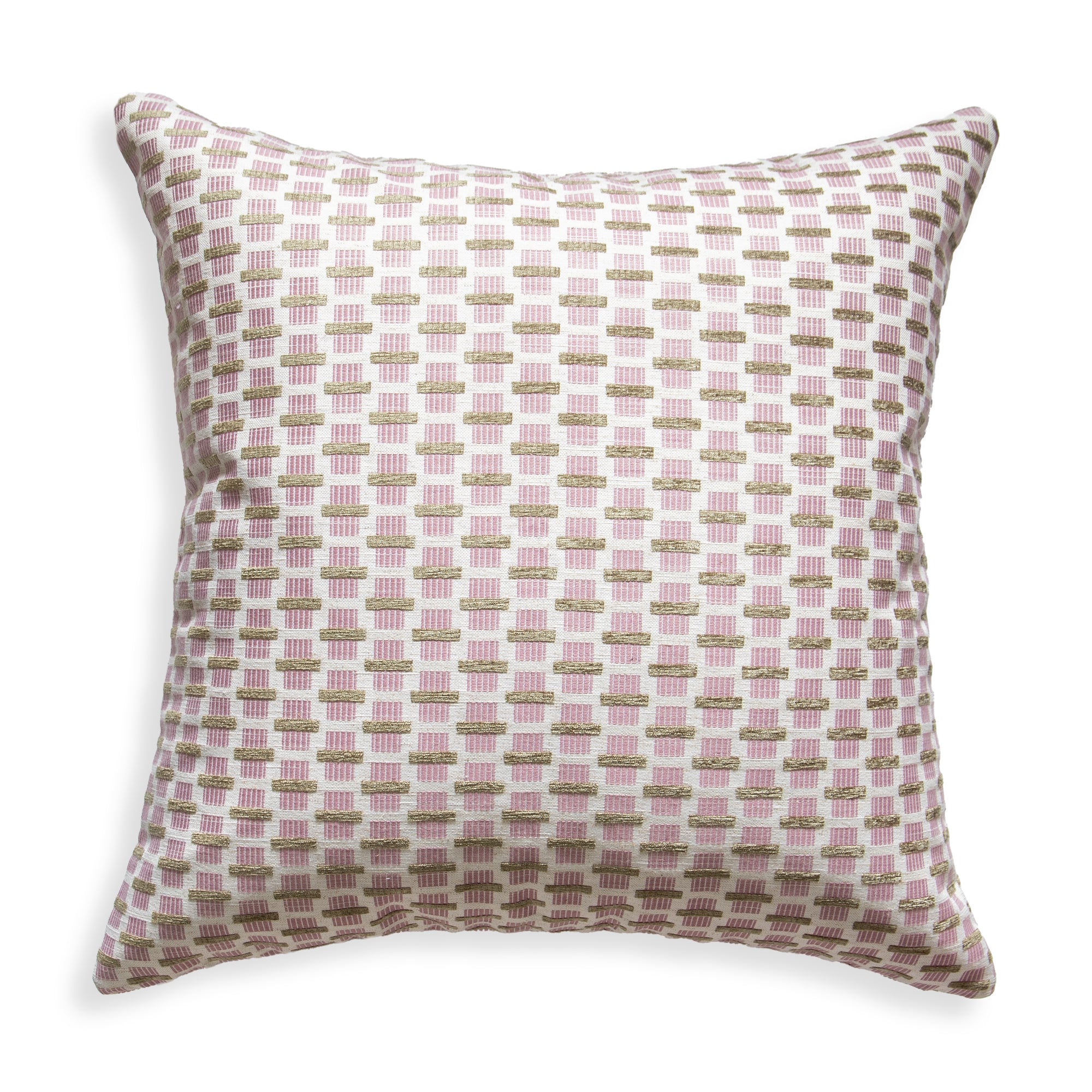  chenille and woven jacquard pink and citron geometric pillow