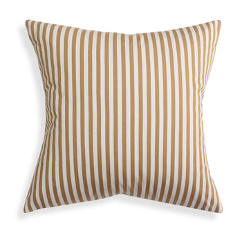 Louisa Camel cushion with warm camel stripes, a sophisticated and versatile custom Pepper Home accent.