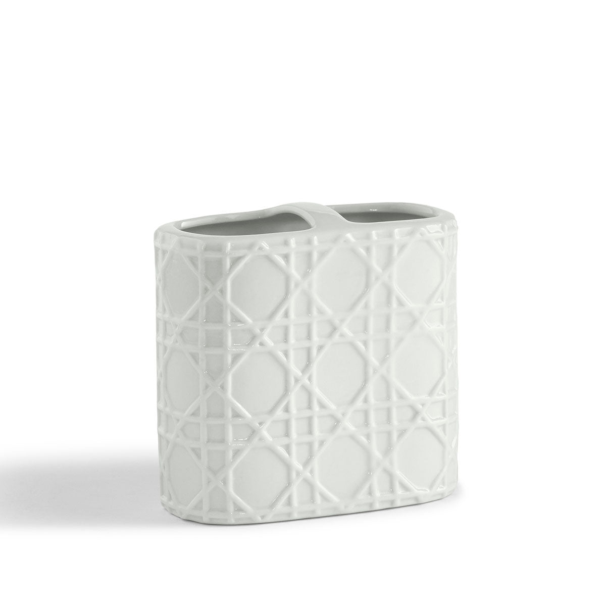 white porcelain rattan pattern toothbrush holder