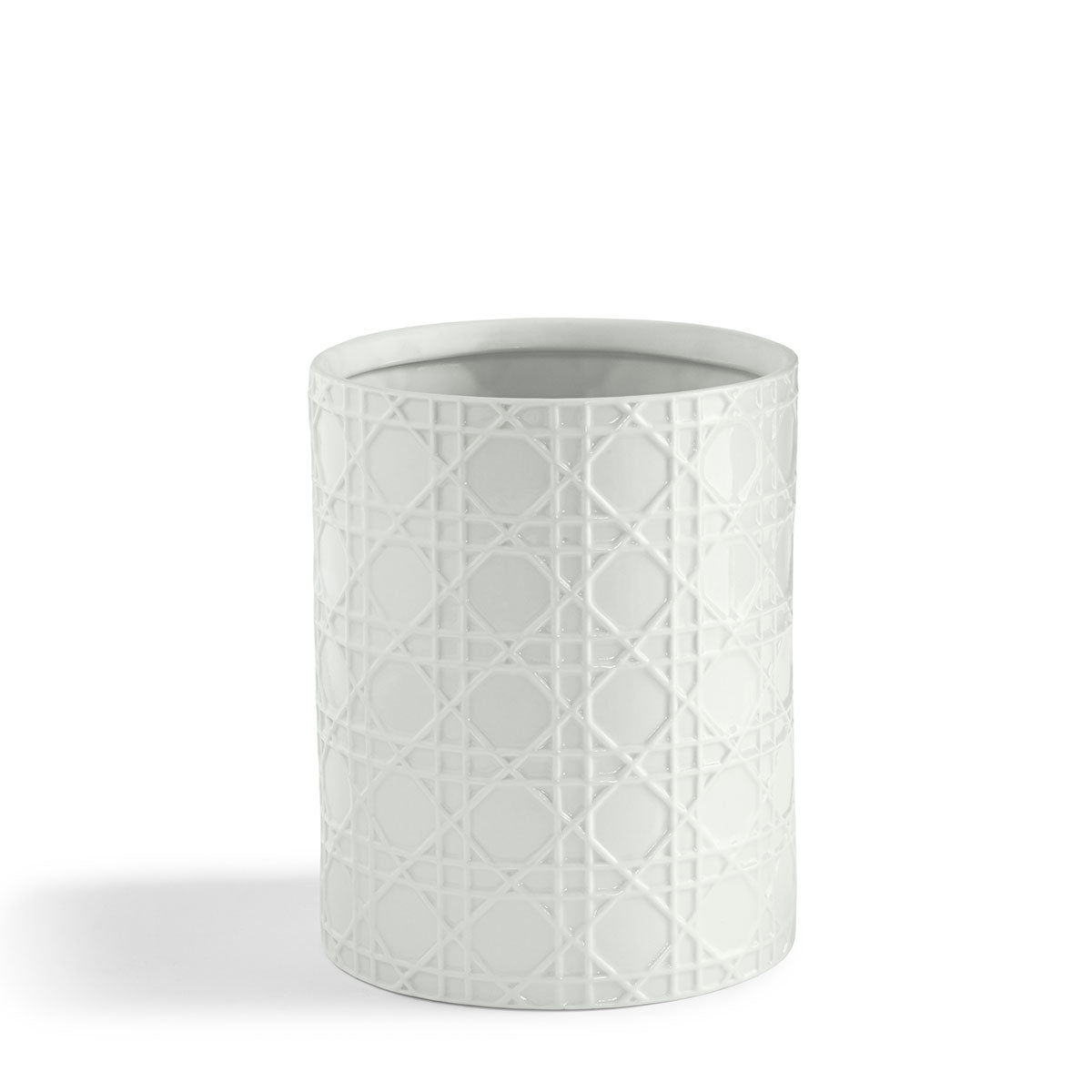 white porcelain rattan pattern waste basket