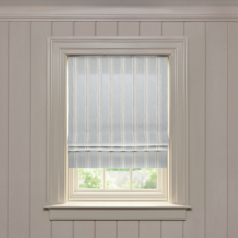  margot mist custom blue embroidered roman shade: margot mist | pepper homeon white background